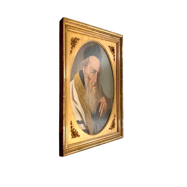 Portraiture Mid 20th Century Painting of Scholar Oil on Canvas Rabbi Portrait Signed Guszich in Frame For Sale - Image 3 of 6