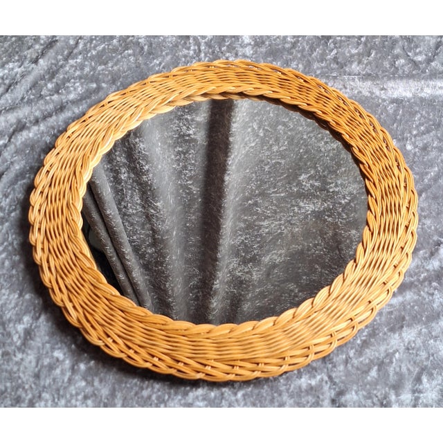 Vintage Wall Mirror with a Woven Willow Frame, 1970s, in Very Good conditions. Designed 1970 to 1979