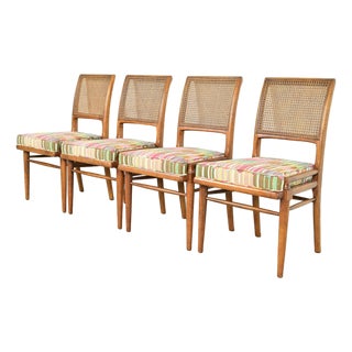 Robsjohn-Gibbings Style Mid-Century Modern Walnut and Cane Dining Chairs by Henredon, Set of Four For Sale