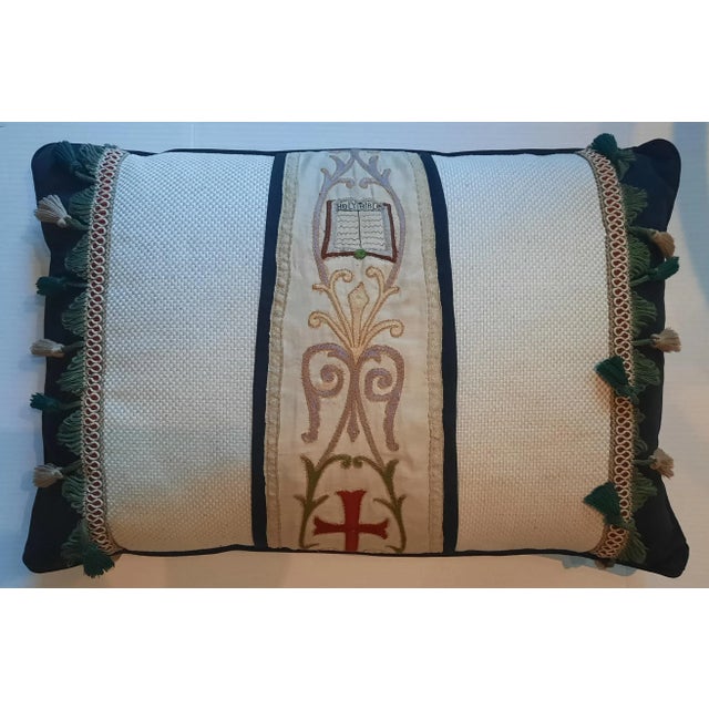 Custom made pillow I designed using a vintage European vestments in the center paired with contemporary linen fabric on...