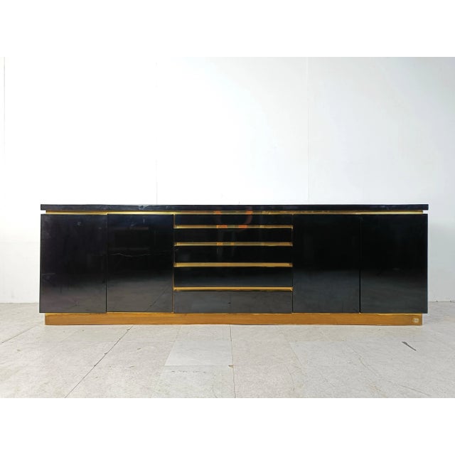 Brass and Lacquer Sideboard by Jean Claude Mahey, 1970s For Sale - Image 12 of 12