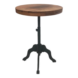 1990s Vintage French Style Bistro Table With Wood Top and Black Iron Base For Sale