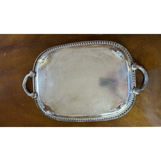 1970s Vintage Silver Plated Ornate Footed Tray With Handles For Sale - Image 5 of 5