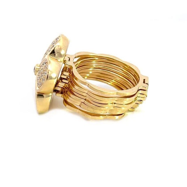 Contemporary Diamond Convertible Ring Bracelet 18k Yellow Gold Pave Set Flower Top For Sale - Image 3 of 10