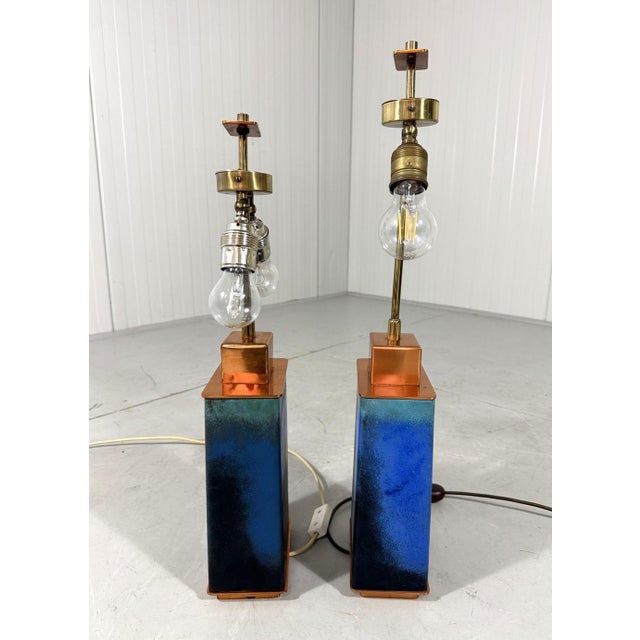 Metal Large Blue Green Table Lamp Bases, 1960s, Set of 2 For Sale - Image 7 of 17