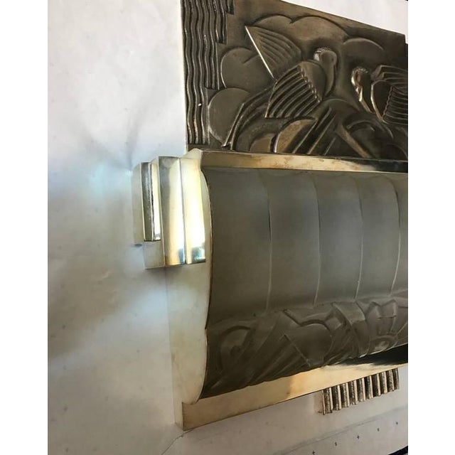 Metal French Art Deco Sconces With Geometric Motif - a Pair For Sale - Image 7 of 9