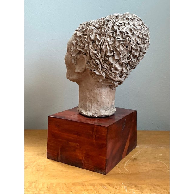 Vintage Plaster Head Sculpture on Wood Base For Sale In West Palm - Image 6 of 12