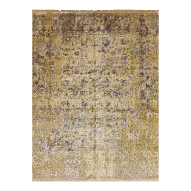 Rare and One-of-a-Kind Hand Knotted Rug With High and Low Texture in Wool and Real Silk. 9'x 12'1" For Sale