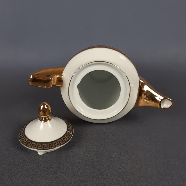 Ceramic Vintage Versailles Porcelain Service Teapot, Milk Jug & Tray in White, Gold & Red, Set of 3 For Sale - Image 7 of 15