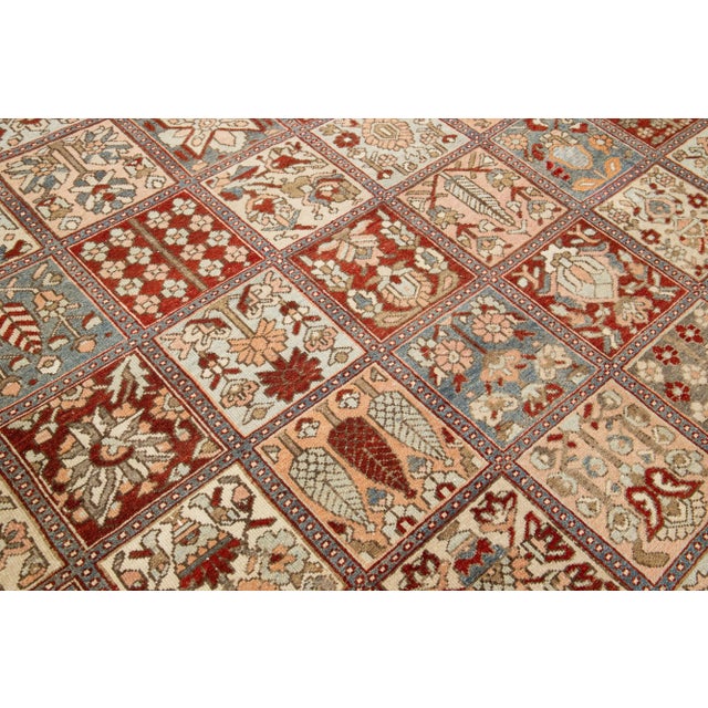 Textile Floral Persian Bakhtiari Rust Wool Rug Handcrafted in the 1920s For Sale - Image 7 of 8