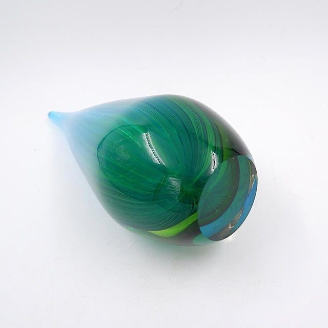 Blue Art Glass Sculpture in the Shape of a Teardrop in Shades of Blue and Green by Flavio Poli For Sale - Image 8 of 10