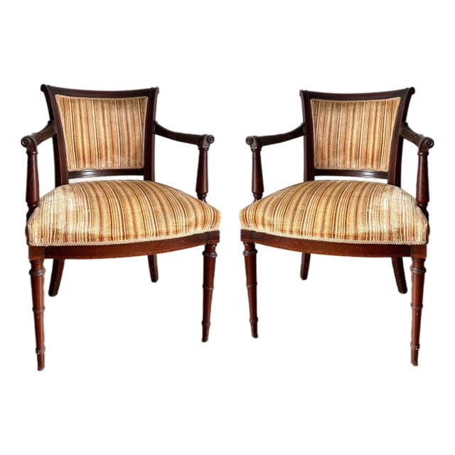 Empire Style Vintage Armchairs with Velvet Upholstery- Set of 2 For Sale