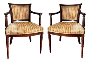 Empire Style Vintage Armchairs with Velvet Upholstery- Set of 2