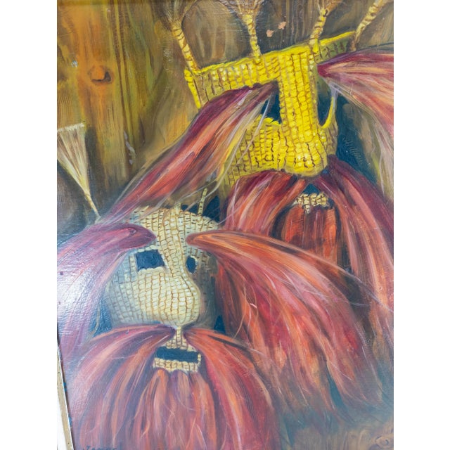 Red American Oil Painting of Mexican Masks by James For Sale - Image 8 of 11