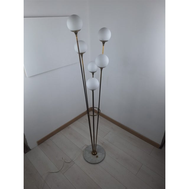 Alberello Floor Lamp in Brass, Opal Glass Spheres, and Stilnovo Marble, 1950s For Sale - Image 13 of 13
