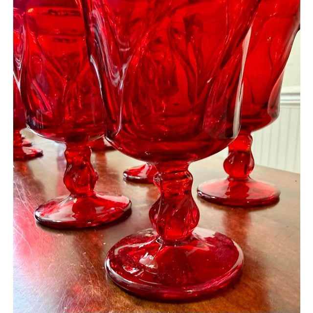 Mid 20th Century Fostoria Jamestown Ruby Red Water Goblets - Set of 5 For Sale - Image 11 of 12