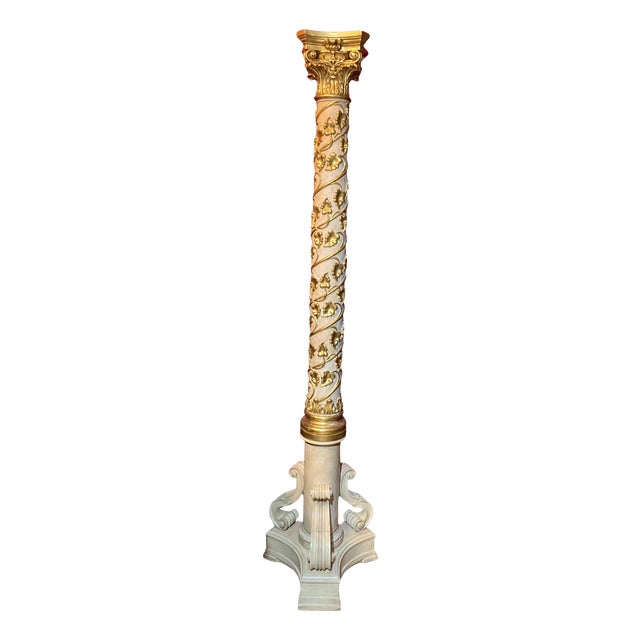 19th Century Italian White Lacquered and Gold Leaf Pedestal For Sale
