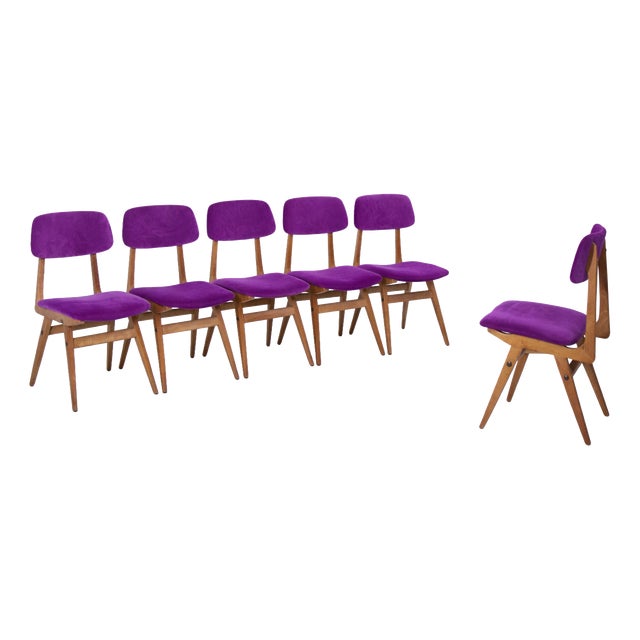 Mid-Century Modern Italian Chairs in Purple Velvet, 1960, Set of 6 For Sale
