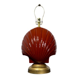 1980s Postmodern Sculptural Reverse Painted Glass Clamshell Shaped Table Lamp For Sale