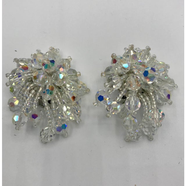Weiss 1960s Lois Ann Signed Aurora Borealis & Seed Bead Burst Cluster Clip Earrings - 2 Pieces For Sale - Image 4 of 10