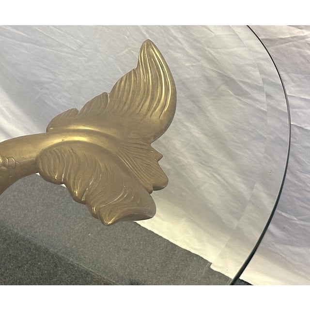 1960's Italian Hollywood Regency Brass Koi Fish Dining Table With Beveled Glass Top For Sale - Image 9 of 15