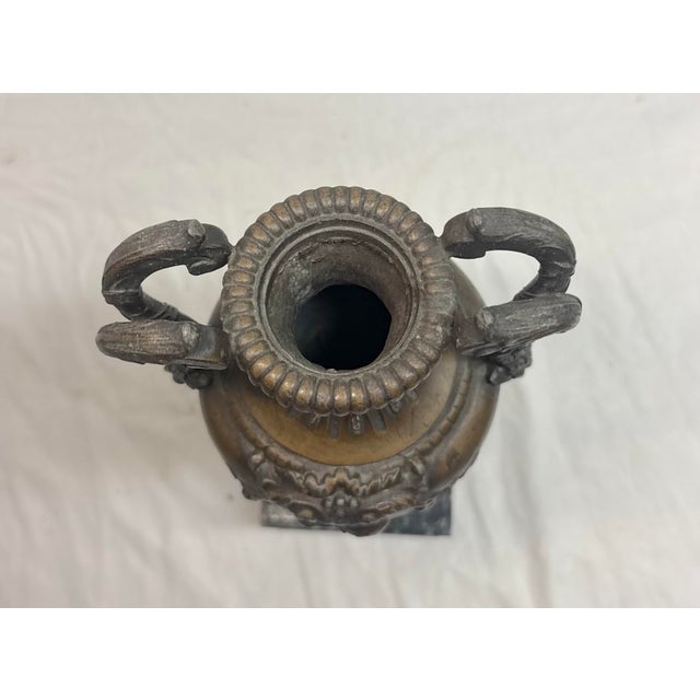Antique Ornate Bronze Patinated Marble Victorian Ewer Mantle Garniture Vase For Sale - Image 13 of 15
