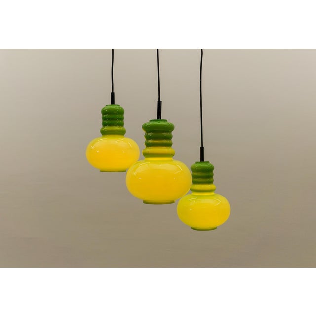 Metal Three-Light Apple Green Glass Cascading Lamp from Peill & Putzler, 1960s For Sale - Image 7 of 13