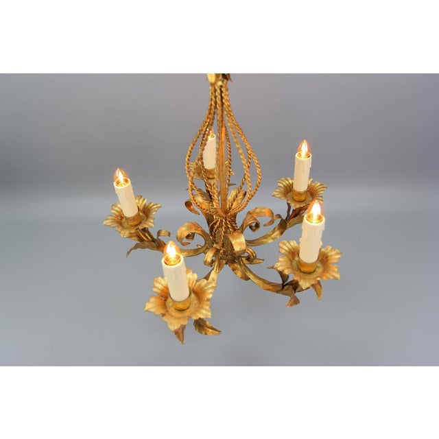 Italian Hollywood Regency Style Five-Light Chandelier in Gilt Metal, 1970s For Sale - Image 11 of 18