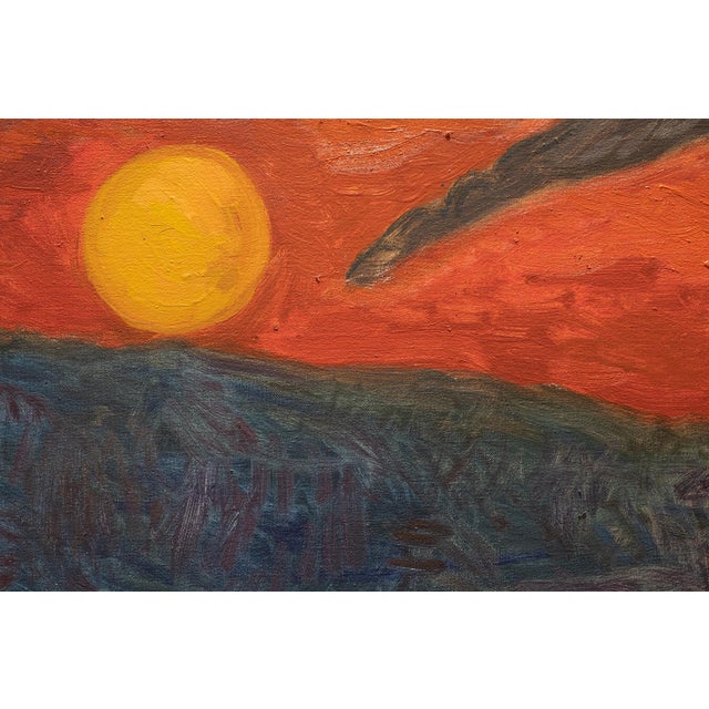 This painting measures 3'8" x 3'4". Joe Reno both stretched the canvas and painted it in 2012. Please see the photographs...