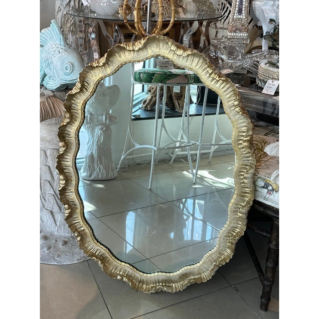 Venetian Italian Gold Gilt Wood Gesso Scalloped Ruffle Oval Wall Mirror ...