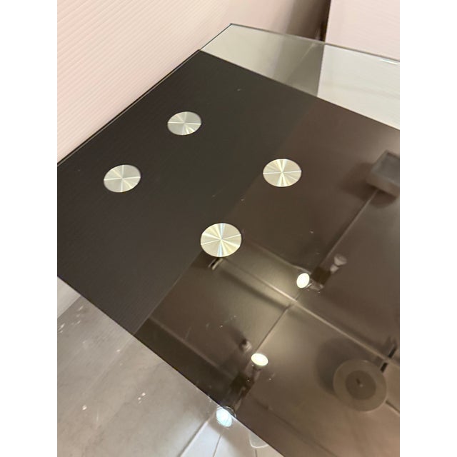 Modern Double Pedestal Extendable Glass Top Table For Sale In San Francisco - Image 6 of 12