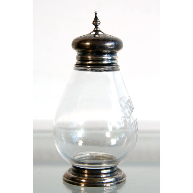 Antique Etched Glass & Sterling Silver Grated Cheese Shaker For Sale In Providence - Image 6 of 8