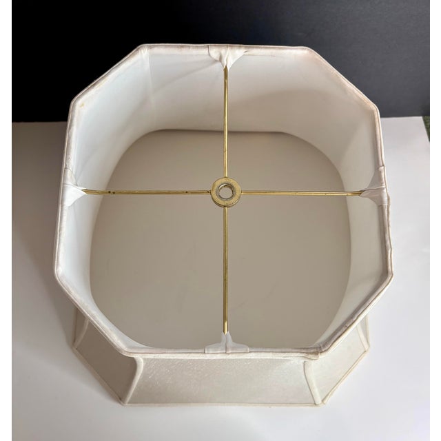 Textile Vintage Mid-Century Modern Ivory Octagonal Bell Lamp Shade For Sale - Image 7 of 12