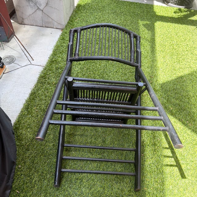 Early 21st Century Mid Century Vintage Chinoiserie Black Painted Bamboo Folding Chair For Sale - Image 5 of 6