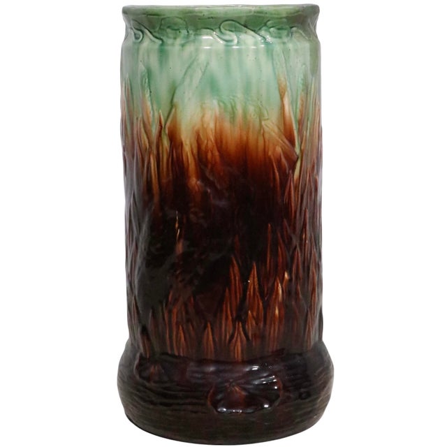 Late 19th Century Antique Majolica Umbrella Cane Stand Possibly Weller or Roseville For Sale - Image 5 of 15