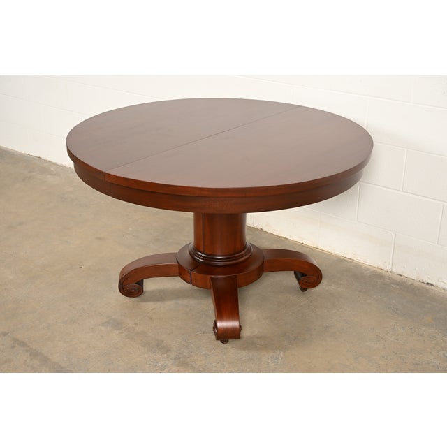R. J. Horner Style Monumental Antique American Empire Mahogany Split Pedestal Extension Dining Table With Eight Leaves, Newly Refinished For Sale - Image 14 of 14