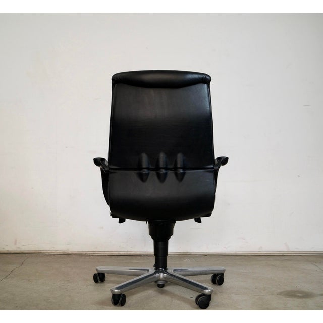 Animal Skin 1980’s Postmodern Swiss Reclining Leather Office Desk Chair For Sale - Image 7 of 12