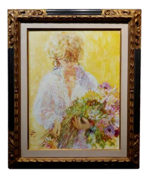 Louis Fabien - the Blonde Flowers Girl -Oil Painting