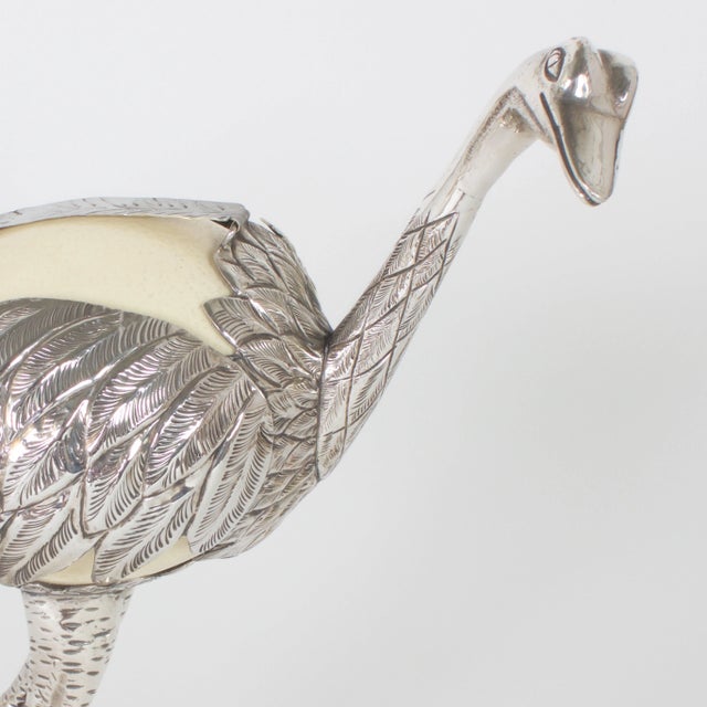 Metal Mid-Century Silvered Ostrich Sculptures Constructed with Ostrich Eggs - A Pair For Sale - Image 7 of 11