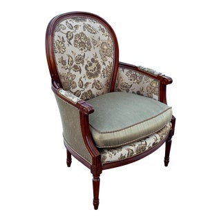 Louis XVI Carved Upholstered Bergere Chair With Contrast Back For Sale