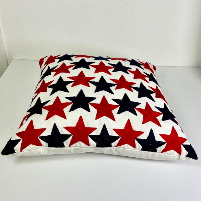 1990s Vintage Americana Arts & Crafts Boho Chic Down Filled Stars Holiday Accent Pillow - 4th of July For Sale - Image 9 of 10