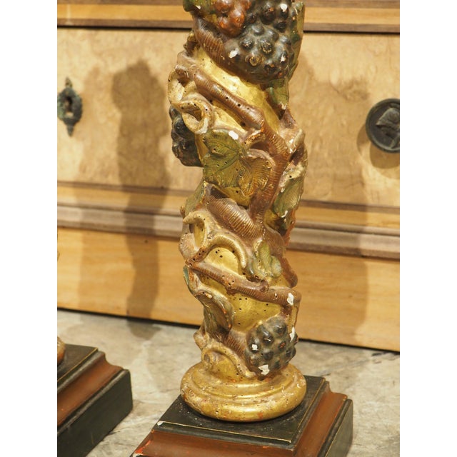 Pair of 17th Century Italian Giltwood and Polychrome Grape Leaf Table Columns For Sale In Dallas - Image 6 of 18