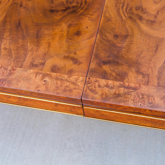 Brown Vintage Expandable Walnut & Burl Dining Table With Gilded Trim Attributed to Mastercraft For Sale - Image 8 of 16