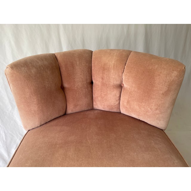 Art Deco Swivel Club Chair Blush Pink Velvet Curved Back, Usa, 1950s For Sale In Jacksonville, FL - Image 6 of 7