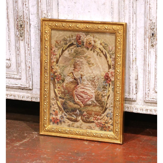 Decorate a wall with this elegant antique Aubusson tapestry panel. Crafted in France circa 1780, the textile artwork...