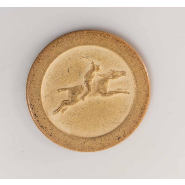 Sculpture Materials Mid-Century American Clay Embossed Horse and Jockey Poker Chips in Red White and Blue For Sale - Image 7 of 8