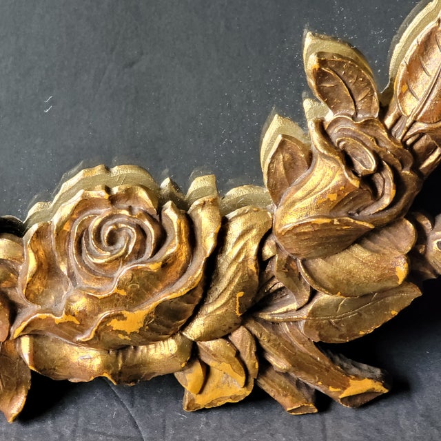 Vintage Syroco Gold Gilt Ornate Oval Roses Wall Mirror | Chairish