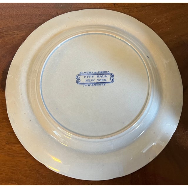 19th Century Antique 19th Century Ridgway Historical Blue Transferware Plate Depicting New York City Hall For Sale - Image 5 of 7