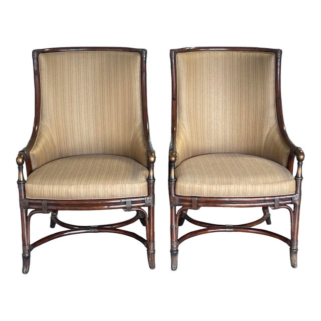 Lexington Tommy Bahama Landara Collection Chair Pair, Rattan Dining Chair, Host Chairs For Sale