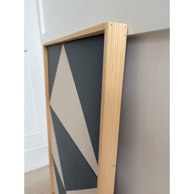 Ed Ruscha Contemporary Geometric Abstract Op Art Triptych Painting on Canvas in Neutrals Gray and Taupe, Framed For Sale - Image 4 of 8